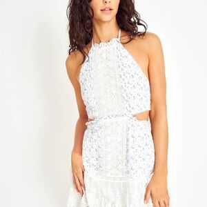 LoveShackFancy Kesia White and Blue Mini Dress